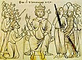 Deutsch: Chronik des Otto von Freising, Berengar II. von Ivrea leistet den Treueeid, vor 1177 English: Drawing in the chronik of Otto von Freising, Schäftlarn, before 1177