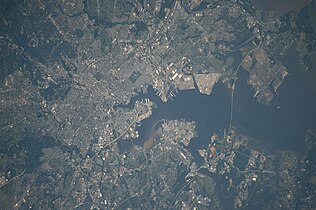 harbor, Patapsco River, photo from ISS