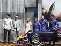 Brandon Routh, Kevin Spacey and Kate Bosworth with the drivers of Red Bull Racing