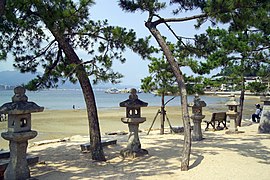 Stone lanterns by the sea