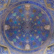 Bottom view of the interior of one of the domes in the Jameh Mosque of Isfahan, Isfahan, Iran.