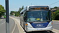 English: Metrobus 576 (YT09 BKO), a Scania OmniCity, in Crawley, West Sussex, on route 10, on the guided busway on the A23 London Road, that leads to the bus lane over the middle of Tushmore Roundabout.