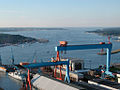 Luftaufnahme der Kieler Förde und der Kräne von HDW Aerial view of Kiel Fjord and of the cranes of HDW