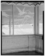 Detail - North end of Flamingo room - painted panes of glass, view into grandstands. Refer to No. 46. - Hialeah Park Race Track, East Fourth Avenue, Hialeah, Miami-Dade County, HABS FLA,13-HIAL,1-48.tif