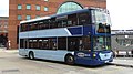 English: Metrobus 954 (YN08 OBR), one of a pair of Scania OmniCitys that Metrobus own and run on routes 409/411. It is seen in Redhill bus station, on route 411. It is stopped at Stand A, despite route 411 being allocated to Stand D. This is a good demonstration of how the new design of the bus station is too cramped.