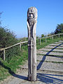 A wood-carved pillar portaying Jaromar I. of Rügen