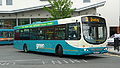 English: Arriva The Shires 3862 (KE05 FMV), a Volvo B7RLE/Wright Eclipse Urban, leaving High Wycombe bus station into Bridge Street, High Wycombe, Buckinghamshire, on Green Route 31, part of the High Wycombe Rainbow Routes network, supported by Buckinghamshire County Council. These buses had had route branding for Green Route since new in 2005, and so, unlike other Rainbow Routes in High Wycombe, the buses aren't actually painted the colour of the route.