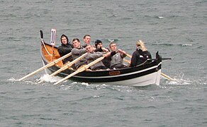 Faroese rowers in a Faroese rowing boat 6-mannafar