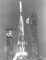 Launch of Atlas Agena B with lunar probe Ranger 4 in black & white (Apr. 23, 1962)