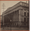 Two frames from an old stereoscopic photo of the United States Mint in New York, aligned in hugin (in layered GIMP .xcf format)