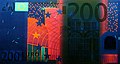 200-euro banknote under fluorescent light (UV-A)