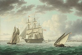 Thomas Buttersworth - HMS Queen Charlotte anchored in Cadiz Bay.jpg