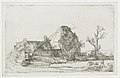 Cottages and Farm Buildings with a Man Sketching label QS:Len,"Cottages and Farm Buildings with a Man Sketching" label QS:Lnl,"Boerderij en stallen, met een zittende tekenaar" . circa 1645 date QS:P,+1645-00-00T00:00:00Z/9,P1480,Q5727902 . etching print. 13 × 20.8 cm (5.1 × 8.1 in). Amsterdam, Rijksmuseum Amsterdam.