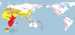 Version in valid (equirectangular) map projection, in a softer color scheme, with species names in Latin.