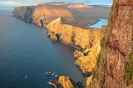 View from top of Beinisvørð northwards along the westcoast of Suðuroy