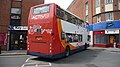 English: The rear of Stagecoach in Hampshire 18502 (KX06 LYU), a Dennis Trident/Alexander ALX400, turning left from Endless Street into Chipper Lane, Salisbury, Wiltshire, on the Activ8 service. Stagecoach run this service, jointly with Wilts & Dorset, from thier Andover depot.