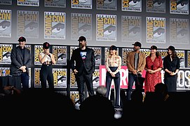 Kevin Feige, Scarlett Johansson, David Harbour, Florence Pugh, O. T. Fagbenle, Cate Shortland & Rachel Weisz (48471879032).jpg