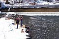 Fishing at a man-made waterfall