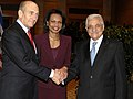 With Condoleezza Rice and Ehud Olmert at a trilateral meeting in Feb 2007