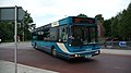 English: Arriva The Shires 3446 (R206 VPU), a DAF SB220/Plaxton Prestige, turning into Great Western Street from Friarage Road, Aylesbury, Buckinghamshire, on route 100, which it carries route branding for.