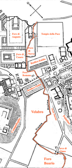 Old map of Foro di Nerva before construction of Via dei Fori Imperiali