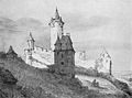 Stahleck Castle as a ruin, drawing by Lambert Doomer, 1663