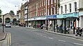 English: Bus stops in Blue Boar Row, Salisbury, Wiltshire. Various city services, as well as some Salisbury park and ride services, use this stop, as they do not serve the bus station.