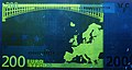 200-euro banknote under fluorescent light (UV-A)