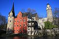 Bergfried der Burg Stein (rechts), Turmabschluss aus Renaissance- und Barockzeit, Sachsen