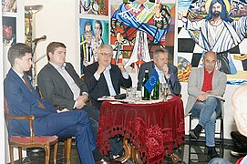 "Europa Dialog im Kamptal". Atelier Matthias Laurenz Gräff, mit Douglas Hoyos-Trauttmansdorff, Christian Schuh, Wolfgang Petritsch, Werner Groiß und Walter Kogler.jpg