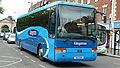 English: Kingston Coaches 6020 (MJI 7514, previously W184 CDN), a DAF SB3000/Van Hool Alizee T9, in Blue Boar Row, Salisbury, Wiltshire. Kingston Coaches is part of Tourist Group, itself the coaching division of bus company Wilts & Dorset. The coach's fleet number fits into the group numbering system. This is the new Kingston Coaches livery, with the base colours used by all of Wilts & Dorset's coach divisions.