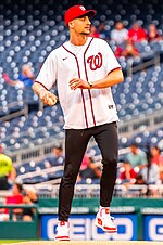 Thumbnail for File:Deni Avdija throwing out first pitch 2 (cropped).jpg