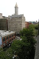 English: Looking along First Avenue into Pioneer Square from the north