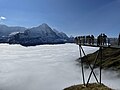 Nebelmeer über dem Tal von Grindelwald – Blick vom First zum Eiger