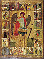 Archangel Michael and Biblical scenes, Russian icon, c. 1410