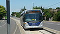 English: Metrobus 576 (YT09 BKO), a Scania OmniCity, in Crawley, West Sussex, on route 10, on the guided busway on the A23 London Road, that leads to the bus lane over the middle of Tushmore Roundabout.