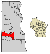 Milwaukee County Wisconsin Incorporated and Unincorporated areas Greenfield Highlighted.svg