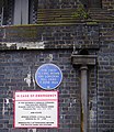 Plaque at Grove Road railway bridge, Mile End, Tower Hamlets, London where the first V-1 fell.