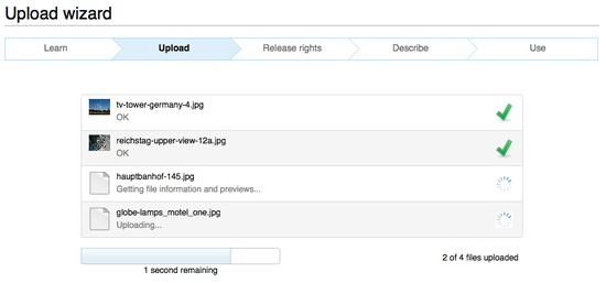 Screenshot of Upload Wizard uploading multiple files