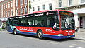 English: Wilts & Dorset 163 (HF55 JZN), a Mercedes-Benz Citaro, in Blue Boar Row, Salisbury, Wiltshire, on the Pulseline service. Pulseline was the new name for service 52, and while the Citaros didn't display the old number, when other buses had to cover the route, they still showed "52". As part of the new Salisbury Reds network from 21 March 2010, Pulseline became known as the Red 1.