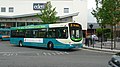 English: Arriva The Shires 3865 (KE05 FMP), a Volvo B7RLE/Wright Eclipse Urban, leaving High Wycombe bus station into Bridge Street, High Wycombe, Buckinghamshire, on Green Route 31, part of the High Wycombe Rainbow Routes network supported by Buckinghamshire County Council.