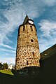 mutmaßlicher Bergfried einer abgegangenen Burg in Kirchhasel, umfunktioniert zum Kirchturm der Dorfkirche, Thüringen