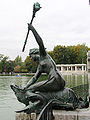 sculpture of a mermaid over a sea creature, made by Antonio Parera Saurina (1868–1946). Detail of the monument to Alfonso XII in the Jardines del Buen Retiro in Madrid (Spain), built from 1902 to 1922