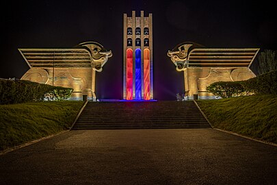 Sardarapat monument with special illumination on independence day.