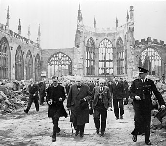 Winston Churchill visiting the ruined Coventry Cathedral