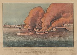 Terrific Combat Between the "Monitor" 2 Guns & "Merrimac" 11 Guns – In Hampton Roads March 9th, 1862 – In which the little "Monitor" whipped the "Merrimac" and the whole "School" of Rebel Steamers MET DP853580.jpg