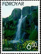 Waterfall Svartifossur at Hoydalar, Tórshavn - Faroese stamps 1999.