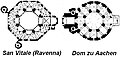 Floor plan comparison of San Vitale in Ravenna and the Aachen Cathedral