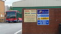 English: The Wilts & Dorset bus depot in Salisbury, Wiltshire. It is situated off Castle Street. Seen here are the signs at the entrance, showing the branding of the various Wilts & Dorset coaching divisions.