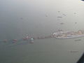 Hong Kong–Zhuhai–Macau Bridge with western artificial island construction site from air